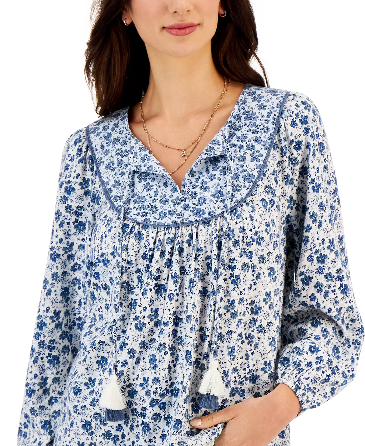 Style & Co Women's Floral Printed Tasseled Peasant Top, Created For Macy's 3 Style & Co Women's Floral Printed Tasseled Peasant Top, Created For Macy's - Image 3