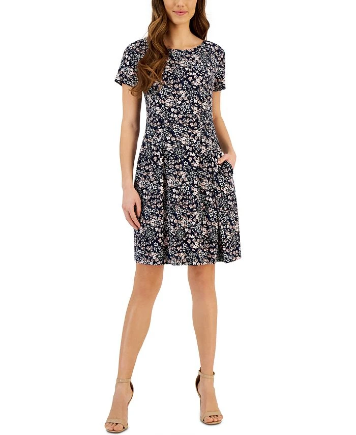 Connected Women's Printed Round-Neck Short-Sleeve Dress 1 Connected Women's Printed Round-Neck Short-Sleeve Dress