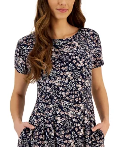 Connected Women's Printed Round-Neck Short-Sleeve Dress 8 Connected Women's Printed Round-Neck Short-Sleeve Dress -Anne Klein Sales Store 23656158 fpx