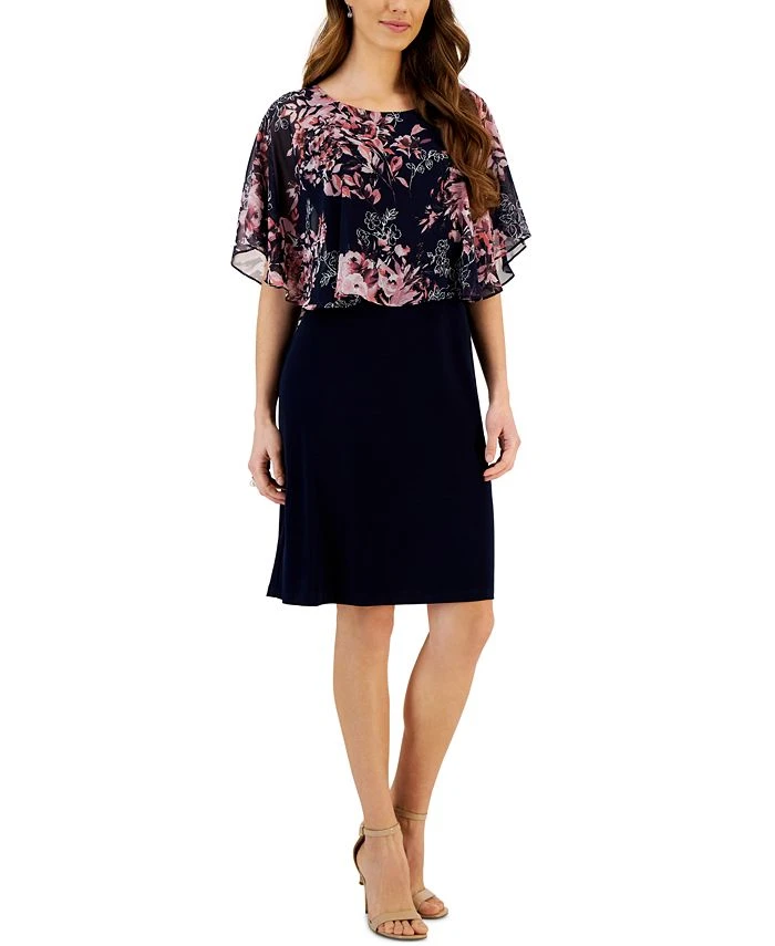 Connected Women's Floral-Cape-Overlay A-Line Dress 1 Connected Women's Floral-Cape-Overlay A-Line Dress
