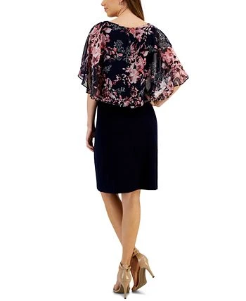 Connected Women's Floral-Cape-Overlay A-Line Dress 2 Connected Women's Floral-Cape-Overlay A-Line Dress - Image 2