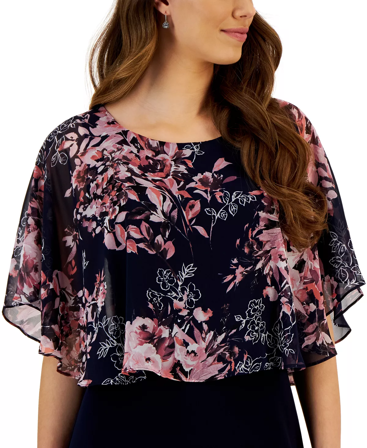 Connected Women's Floral-Cape-Overlay A-Line Dress 4 Connected Women's Floral-Cape-Overlay A-Line Dress - Image 4