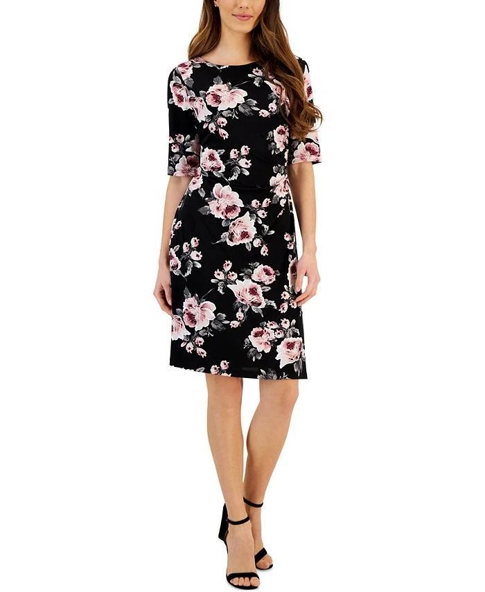 Connected Women's Floral-Print Elbow-Sleeve Sheath Dress 1 Connected Women's Floral-Print Elbow-Sleeve Sheath Dress