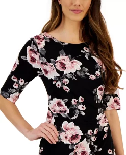 Connected Women's Floral-Print Elbow-Sleeve Sheath Dress 8 Connected Women's Floral-Print Elbow-Sleeve Sheath Dress -Anne Klein Sales Store 23656197 fpx