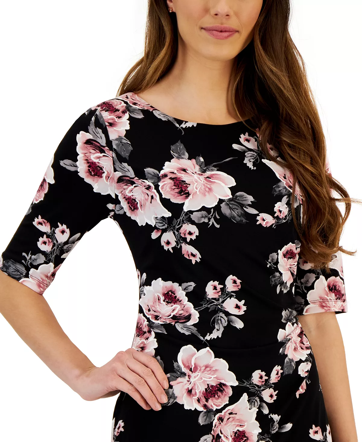 Connected Women's Floral-Print Elbow-Sleeve Sheath Dress 4 Connected Women's Floral-Print Elbow-Sleeve Sheath Dress - Image 4