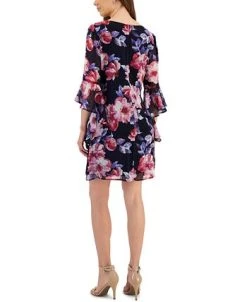Connected Women's Swiss-Dot Floral-Print Bell-Sleeve Dress -Anne Klein Sales Store 23656249 fpx
