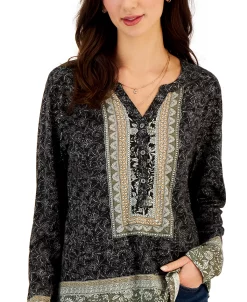 Style & Co Women's Floral Mixed-Print Split-Neck Top, Created For Macy's 7 Style & Co Women's Floral Mixed-Print Split-Neck Top, Created For Macy's -Anne Klein Sales Store 23656362 fpx