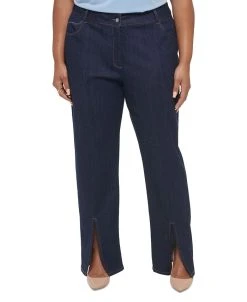 Calvin Klein Plus Size Slim-Leg Split-Front Denim Pants
