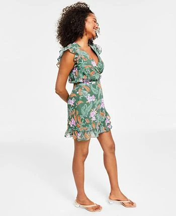 Bar III Women's Printed V-Neck Ruffle Dress, Created For Macy's 3 Bar III Women's Printed V-Neck Ruffle Dress, Created For Macy's - Image 3