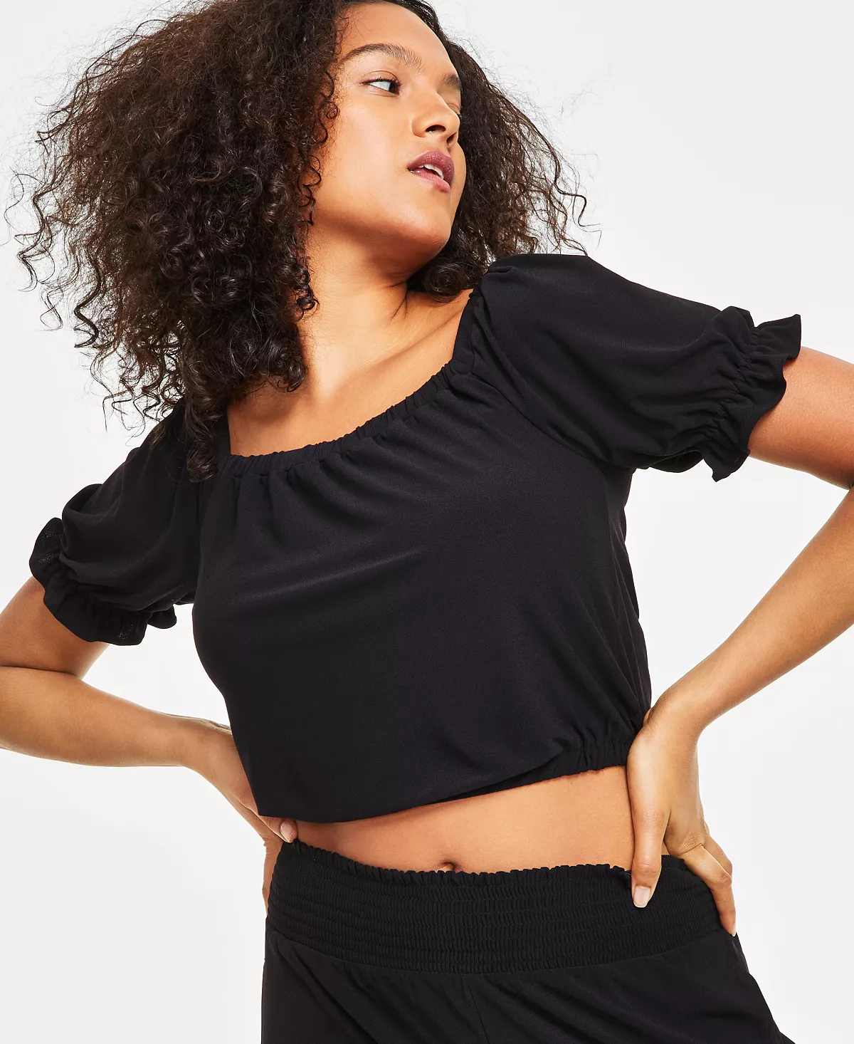 Bar III Women's Puff-Sleeve Crop Top, Created For Macy's 3 Bar III Women's Puff-Sleeve Crop Top, Created For Macy's - Image 3