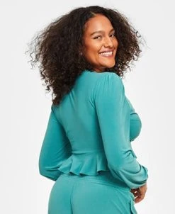 Bar III Women's Tie-Front Ruffle Crop Top, Created For Macy's -Anne Klein Sales Store 23672623 fpx