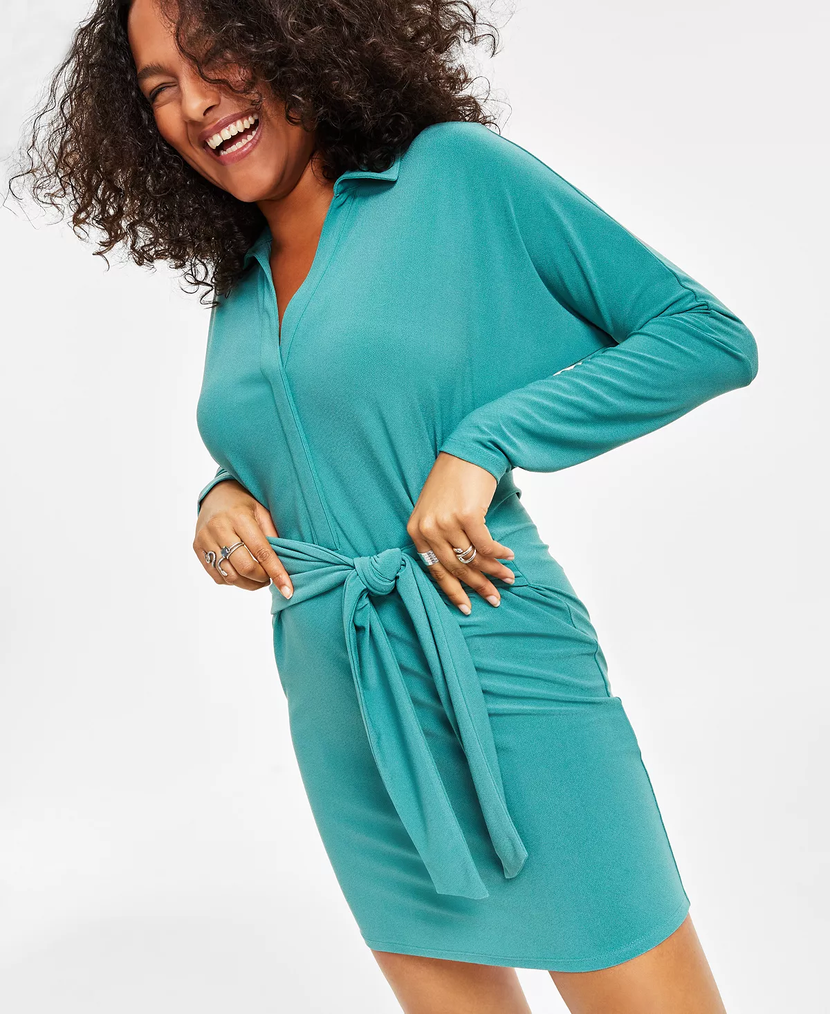 Bar III Women's Long-Sleeve Tie-Waist Dress, Created For Macy's 3 Bar III Women's Long-Sleeve Tie-Waist Dress, Created For Macy's - Image 3