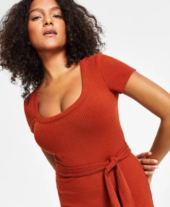 Bar III Women's Ribbed Short-Sleeve Midi Dress, Created For Macy's -Anne Klein Sales Store 23673128 fpx