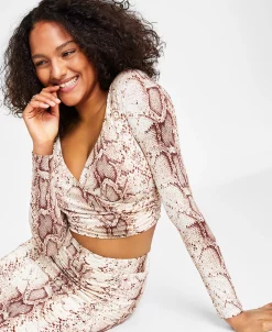 Bar III Women's Snakeskin-Print Long-Sleeve Surplice Cropped Top, Created For Macy's 6 Bar III Women's Snakeskin-Print Long-Sleeve Surplice Cropped Top, Created For Macy's -Anne Klein Sales Store 23673318 fpx