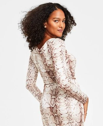 Bar III Women's Snakeskin-Print Long-Sleeve Surplice Cropped Top, Created For Macy's 2 Bar III Women's Snakeskin-Print Long-Sleeve Surplice Cropped Top, Created For Macy's - Image 2