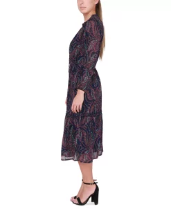 Black Tape Women's Long-Sleeve Tiered Midi Dress -Anne Klein Sales Store 23675680 fpx