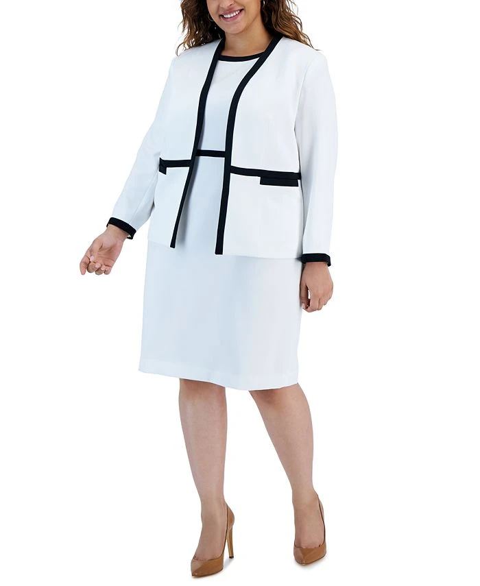 Kasper Plus Size Stretch Contrast Frame Cardigan & Stretch Contrast Frame Dress 1 Kasper Plus Size Stretch Contrast Frame Cardigan & Stretch Contrast Frame Dress