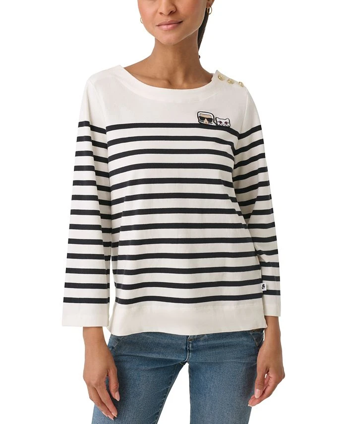 Karl Lagerfeld Paris Women's Cotton Signature Striped Top 1 Karl Lagerfeld Paris Women's Cotton Signature Striped Top