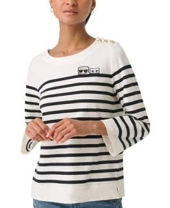 Karl Lagerfeld Paris Women's Cotton Signature Striped Top 8 Karl Lagerfeld Paris Women's Cotton Signature Striped Top -Anne Klein Sales Store 23676596 fpx