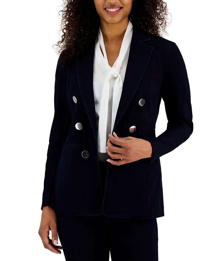Anne Klein Women's Denim Faux Double Breasted Blazer 1 Anne Klein Women's Denim Faux Double Breasted Blazer