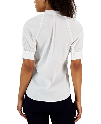 Anne Klein Women's Short-Sleeve Poplin Tie-Neck Top 2 Anne Klein Women's Short-Sleeve Poplin Tie-Neck Top - Image 2