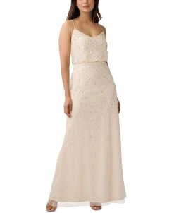 Adrianna Papell Women's Floral Embellished Sleeveless Blouson Gown