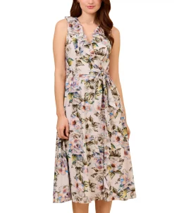 Adrianna Papell Women's Floral-Print Faux-Wrap Dress -Anne Klein Sales Store 23684974 fpx