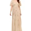 Adrianna Papell Women's Beaded Flutter-Sleeve Godet Gown