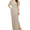 Adrianna Papell Women's Beaded Flutter-Sleeve Gown