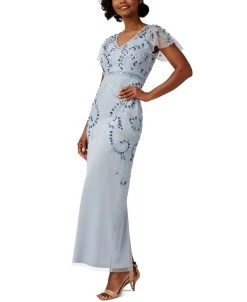 Papell Studio Women's Embellished Flutter-Sleeve Gown