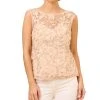 Adrianna Papell Women's Boat Neck Embroidered Sleeveless Top