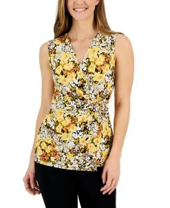 Kasper Women's Floral-Print Knit Sleeveless Wrap Top