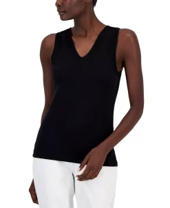 Anne Klein Women's V-Neck Mesh-Trim Tank Top -Anne Klein Sales Store 23719825 fpx