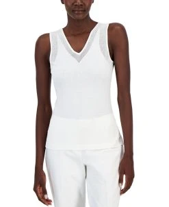 Anne Klein Women's V-Neck Mesh-Trim Tank Top