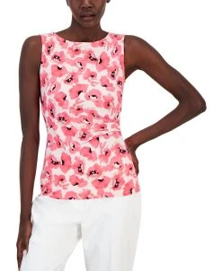 Anne Klein Women's Floral-Print Ity Ruched-Side Top