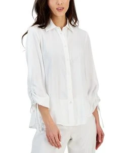 Anne Klein Women's Ruched-Sleeve Button-Down Shirt