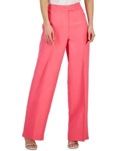 Anne Klein Women's Linen High Rise Wide-Leg Asymmetrical-Fly Pants