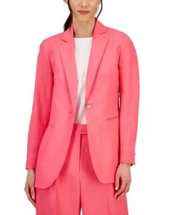 Anne Klein Women's Linen-Blend One-Button Blazer