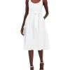 Anne Klein Women's Belted Seersucker Sleeveless Midi Dress