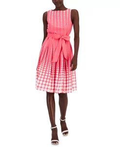 Anne Klein Women's Cotton Dot-Print Fit & Flare Belted Dress -Anne Klein Sales Store 23719927 fpx