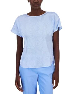 Anne Klein Women's Dot-Print Bateau-Neckline Short-Sleeve Blouse -Anne Klein Sales Store 23719939 fpx