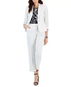Kasper Linen Straight Leg Mid Rise Side Slit Pants -Anne Klein Sales Store 23720602 fpx
