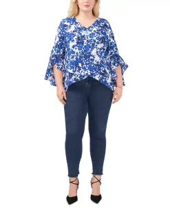 Vince Camuto Plus Size Leaf-Print Flutter-Sleeve Top -Anne Klein Sales Store 23732284 fpx