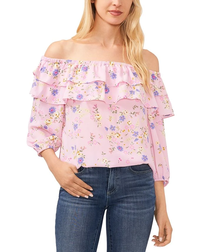 CeCe Women's Floral-Print Ruffled Off-The-Shoulder Blouse 1 CeCe Women's Floral-Print Ruffled Off-The-Shoulder Blouse