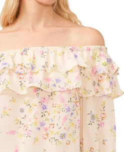 CeCe Women's Floral-Print Ruffled Off-The-Shoulder Blouse 8 CeCe Women's Floral-Print Ruffled Off-The-Shoulder Blouse -Anne Klein Sales Store 23734920 fpx