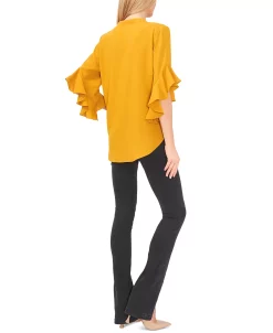 Vince Camuto Women's Ruffle Sleeve Henley Blouse 27 Vince Camuto Women's Ruffle Sleeve Henley Blouse -Anne Klein Sales Store 23735393 fpx