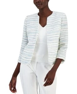 Anne Klein Women's Striped Tweed Open-Front Cardigan Jacket