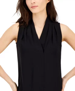 Anne Klein Women's Draped V-Neck Sleeveless Shell Top -Anne Klein Sales Store 23747459 fpx