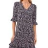 CeCe Women's Floral-Print Ruffled 3/4-Sleeve Dress