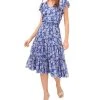 Vince Camuto Women's V-Neck Smock Waist Batik Dress